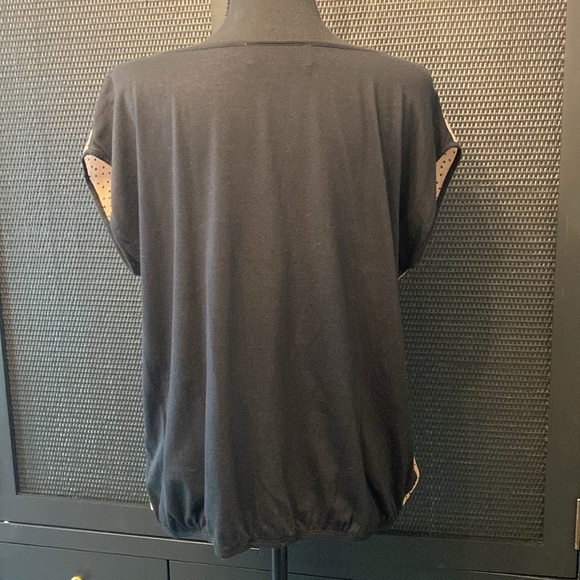 LOFT Raw Edge Ruffle Cap Sleeve Pink - Black Polka Dot Blouse - Picture 2 of 4